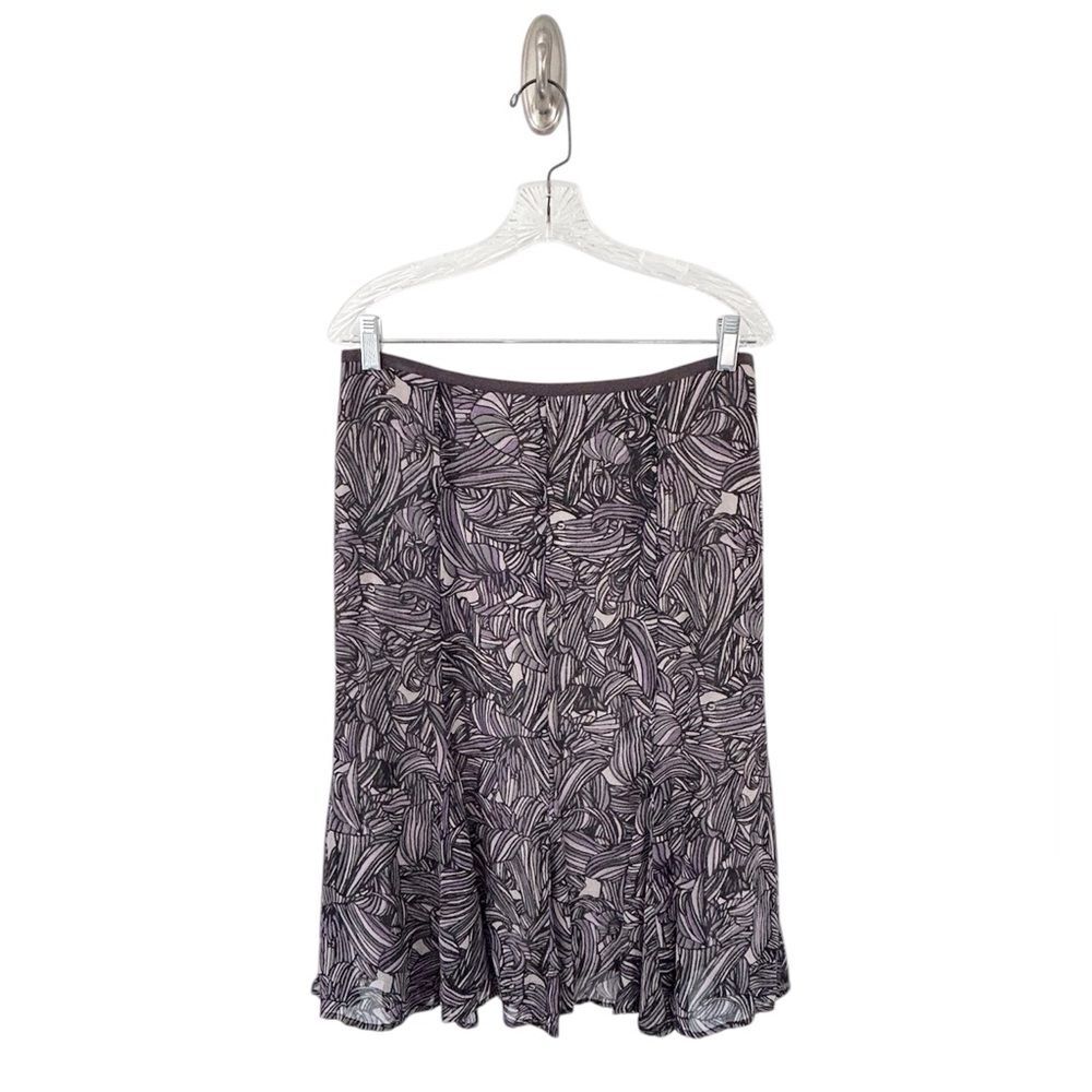 Sigrid Olsen Gray and Light Lavender Purple Flowy Patterned Skirt Size 8
